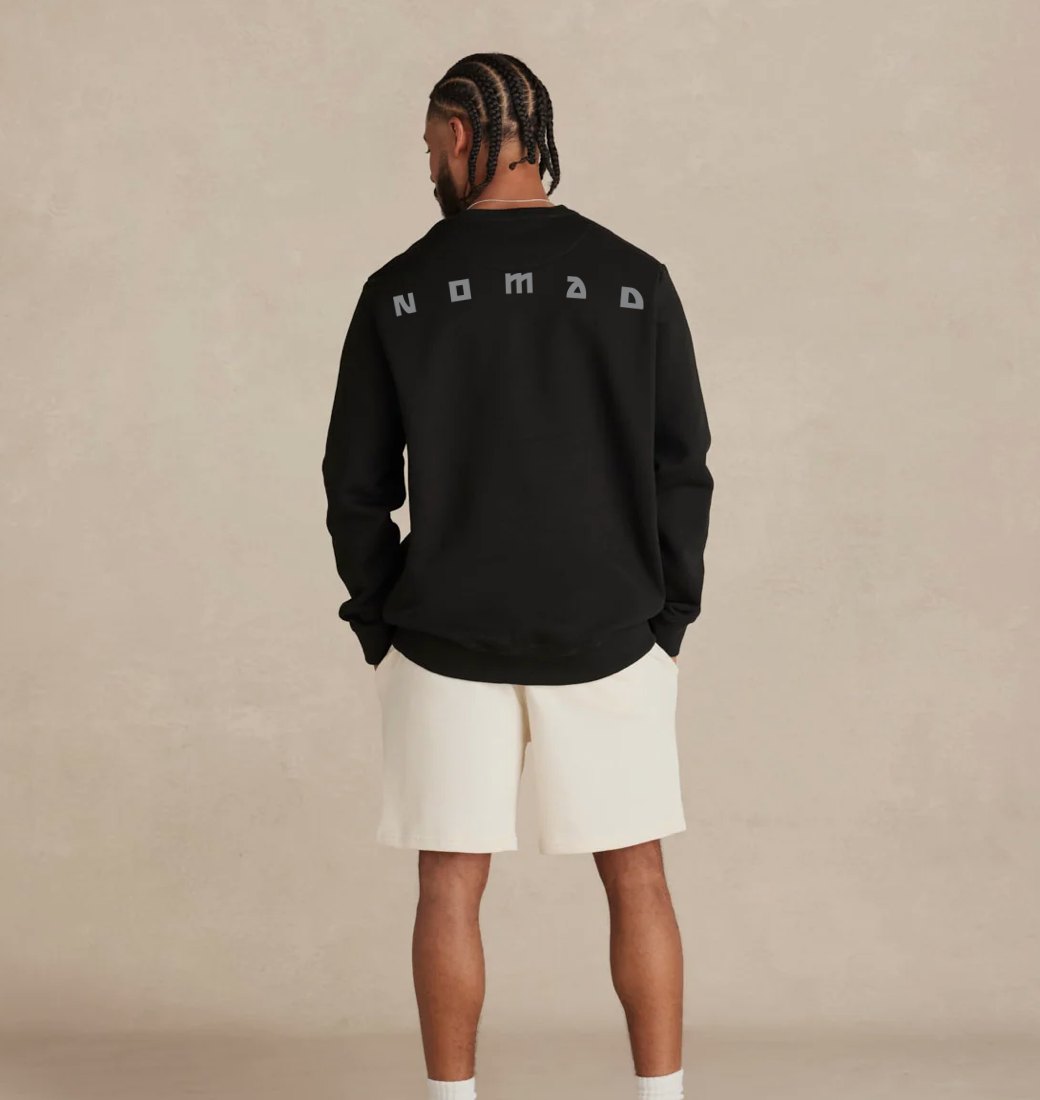 Sabroso Nomad Love Yourself crewneck mockup, back with Nomad print