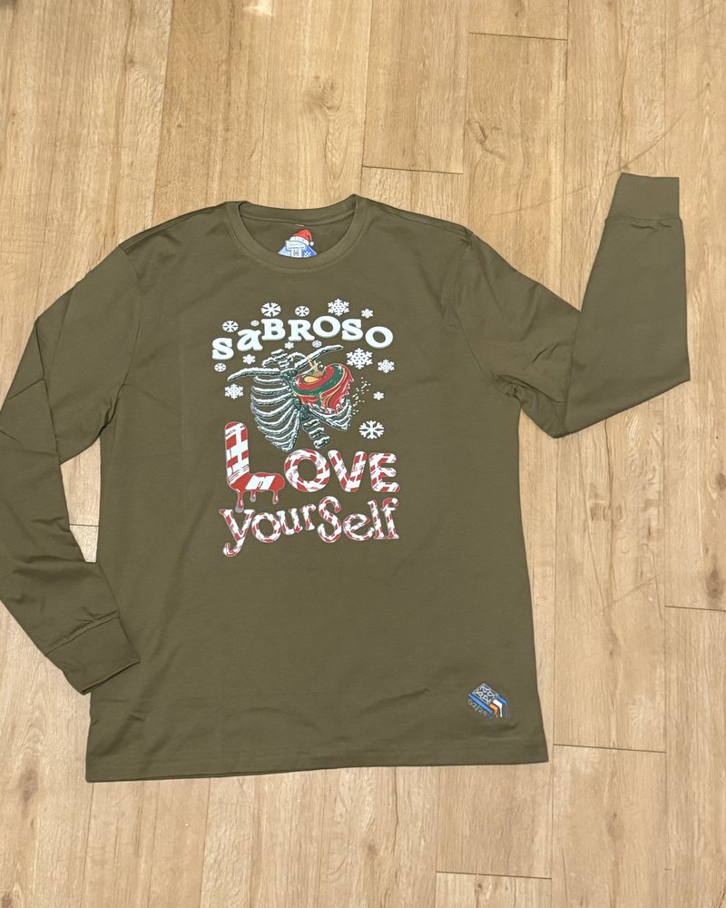 Sabroso Love Yourself long sleeve in olive, laid flat