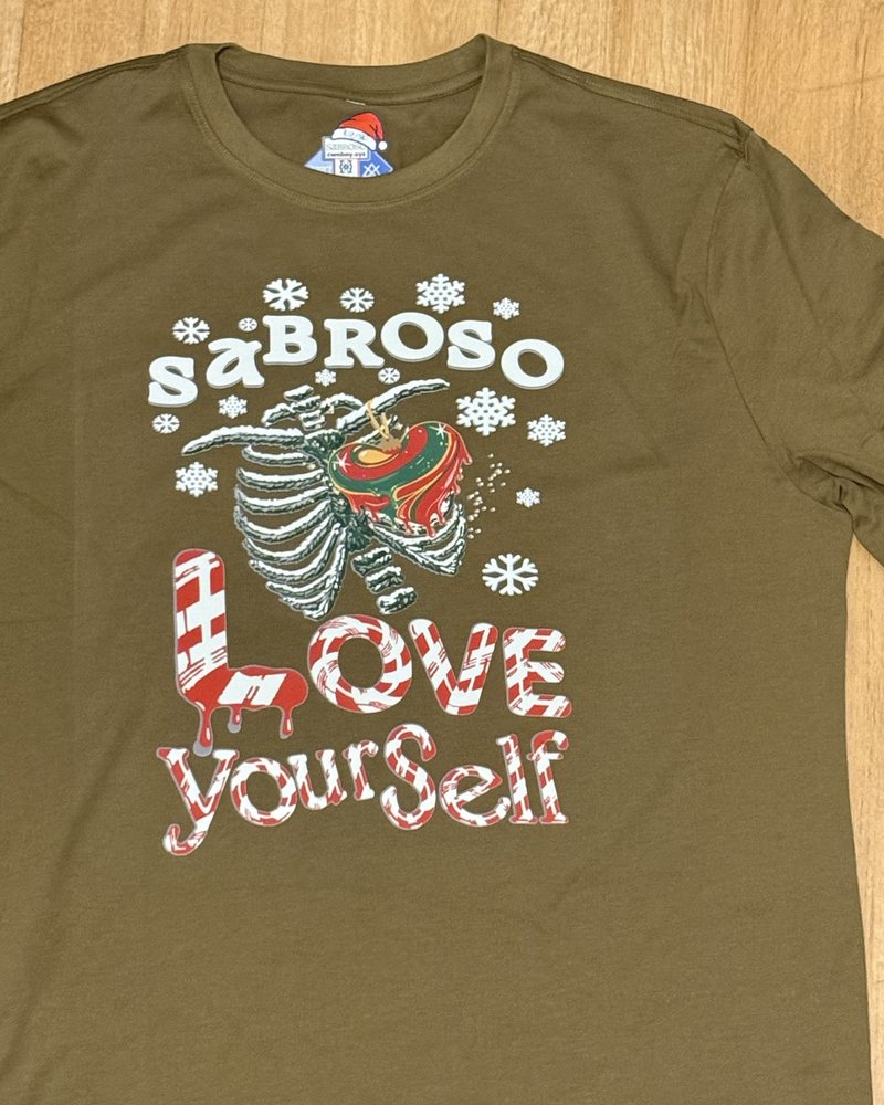 Front print close-up: Sabroso Love Yourself holiday graphic